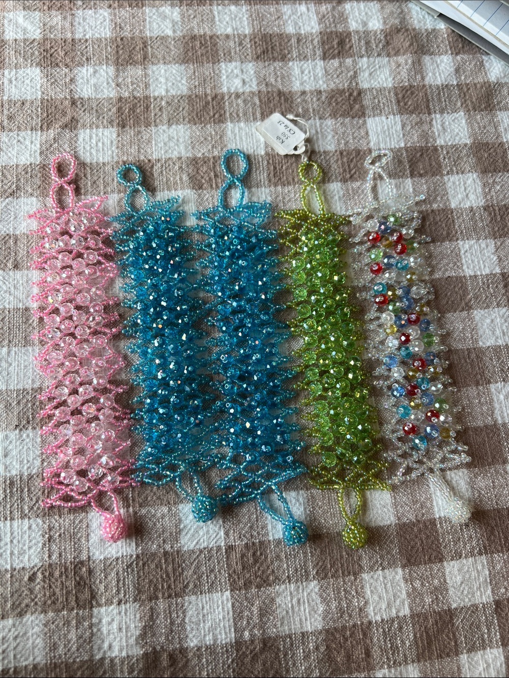 Set of 5 Beaded Crochet Bracelets - Pink, Blue, Green, Multicolor
